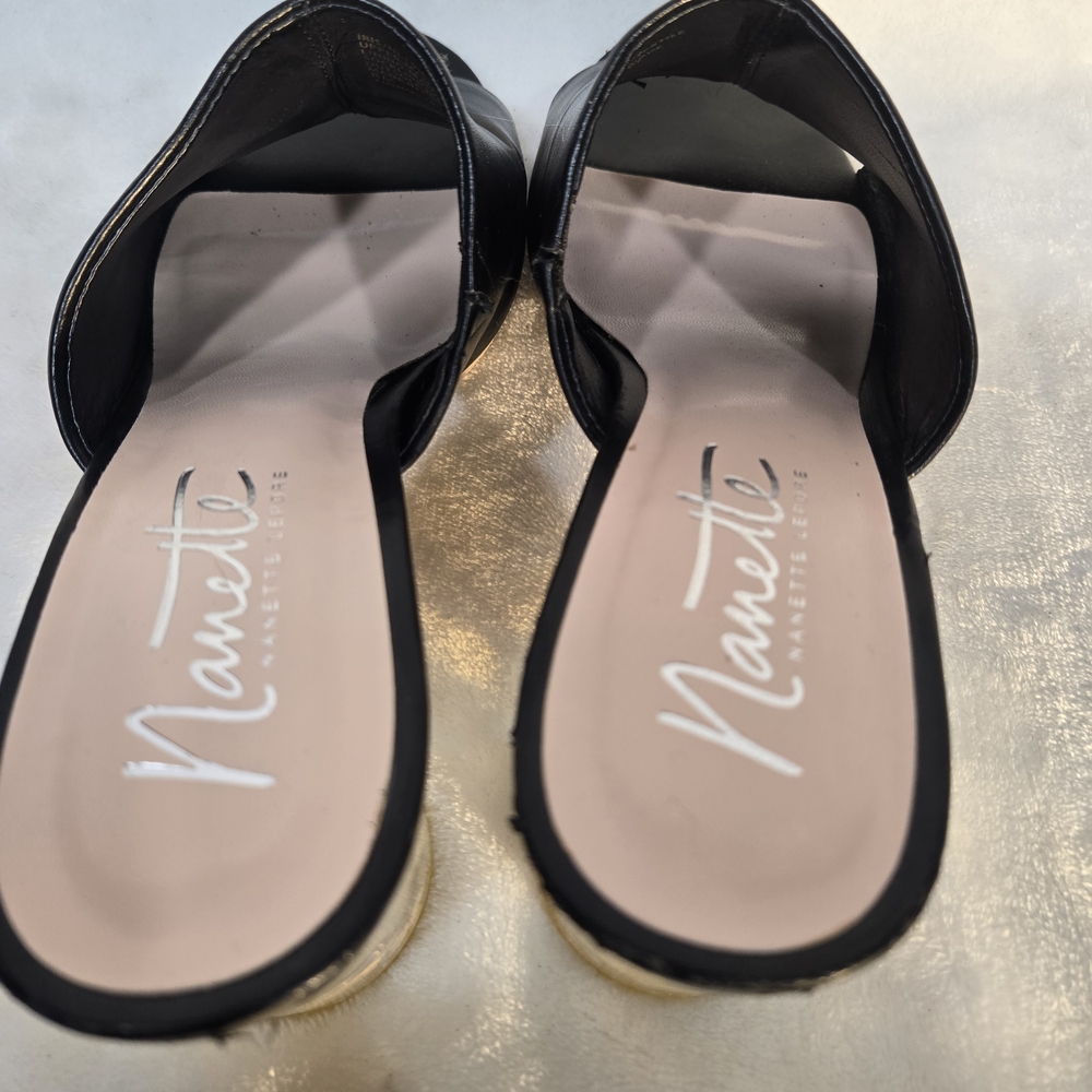 Black Slide Sandals with Floral Heel - Picture 5 of 9